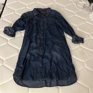 Jean button up long sleeve with belt loops collared dress